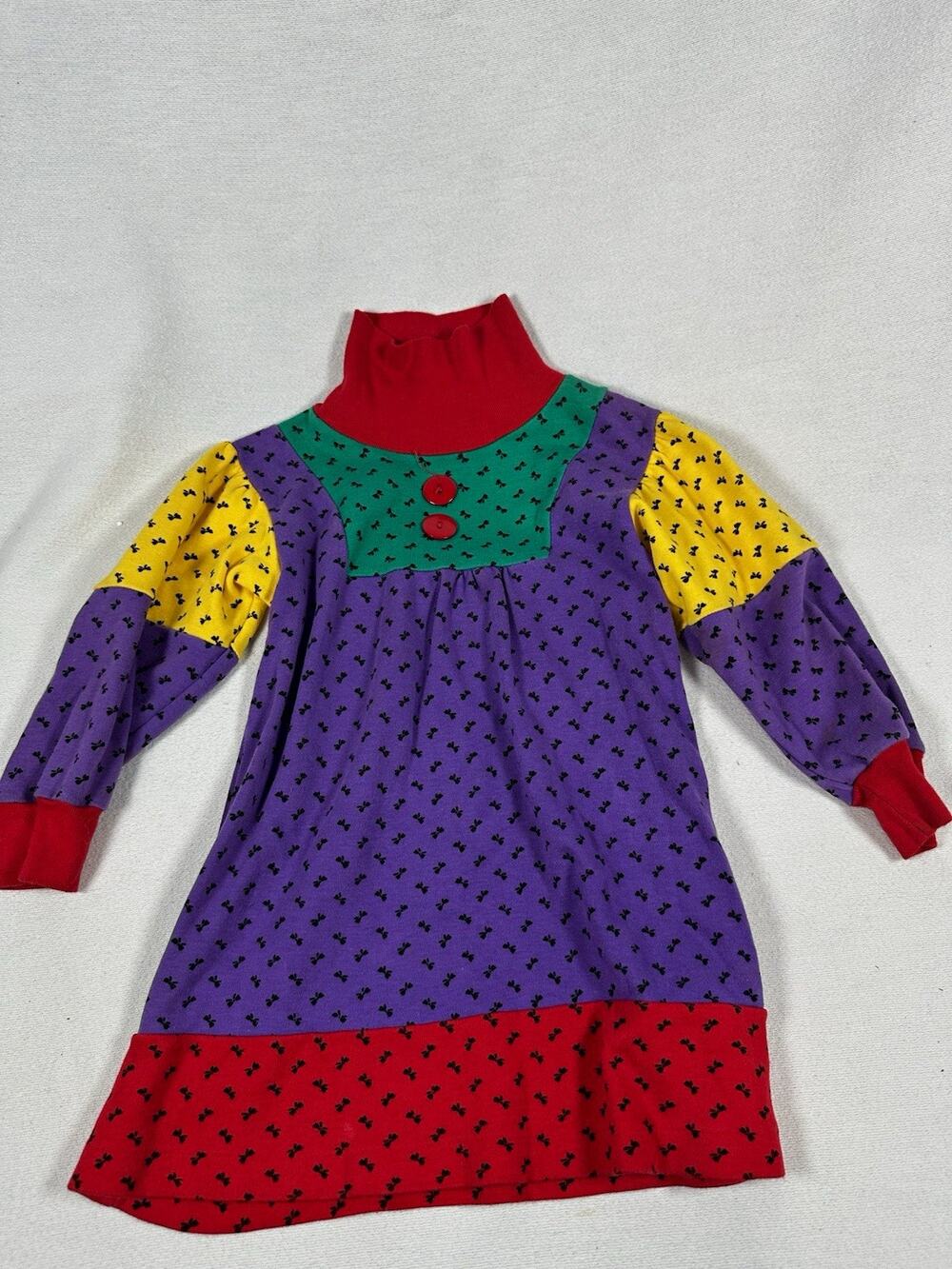 Vintage Le Top Girls 2T Multicolor Knit Turtleneck Long Sleeve Shift Dress